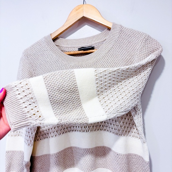 TOMMY HILFIGER – Beige striped cotton knit sweater | Classic cozy | Medium * - Picture 7 of 8
